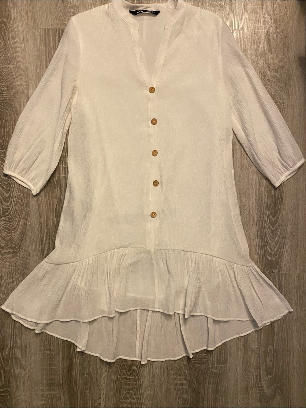Zara White Ruffle-Hem Tunic Dress